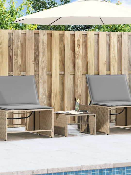 Deckchair Rattan with Cushion Beige 2pcs 70x98cm.
