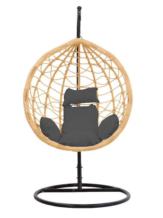 Hudson Garten & Veranda Schaukel mit Basis und Kissen Sessel Rattan Braun Belastbarkeit bis 150kg L109xB119xH195cm