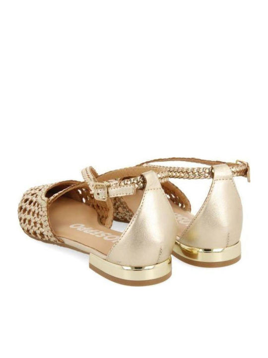 Leather Women's Ballerina Shoes With Strap In Gold Colour