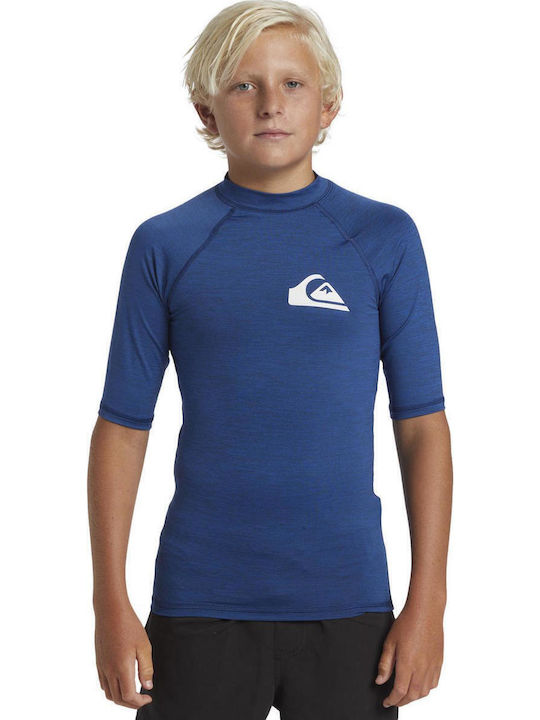 Rash Guard Quiksilver Youth Everyday Short Sleeve UPF 50 Rash Vest Boys 8-16 Monaco Blue Heather