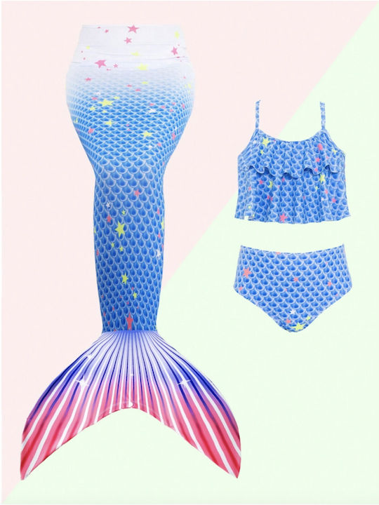Costum de baie pentru copii Mermaid 3 piese albastru