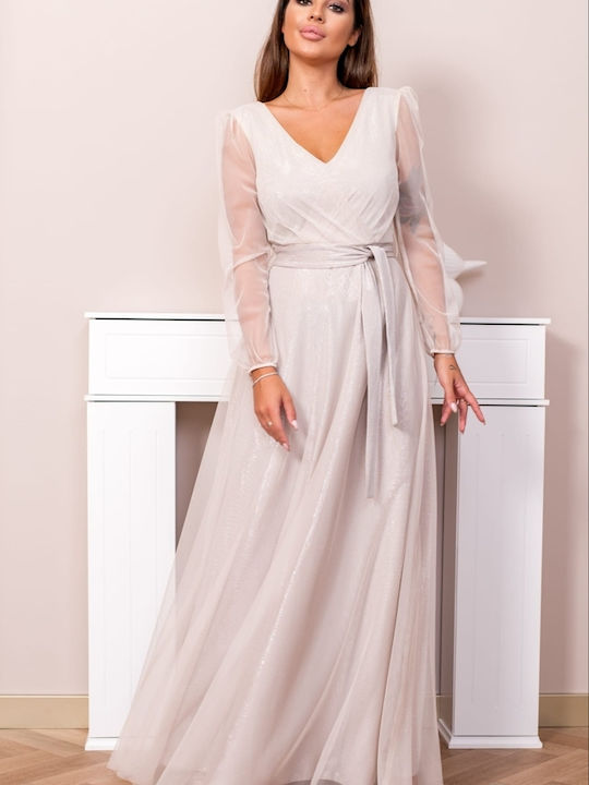 Brak Maxi Dress for Wedding / Baptism with Tulle Beige