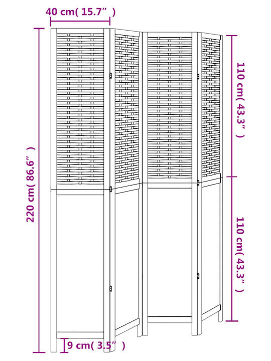 vidaXL Декоративен Параван Дървен с 4 Панела 140x220см