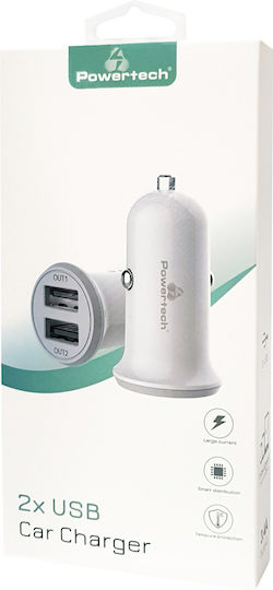 Powertech Зарядно за кола 3.4Спецификация с Портове: 2xUSB Бял Цвят