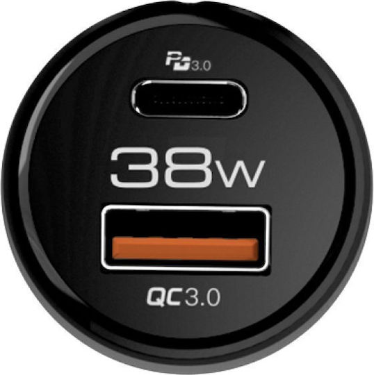 NOD Car Charger 38W Fast Charging With One Port 1xUSB With Embedded Cable Black Colour