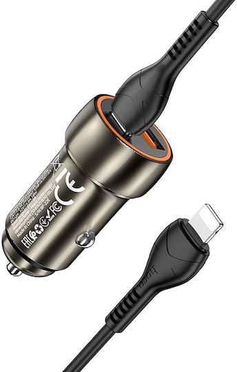 Hoco Car Charger Gray Z46A Total Intensity 3A Fast Charging with Ports: 1xUSB 1xType-C with Cable Lightning