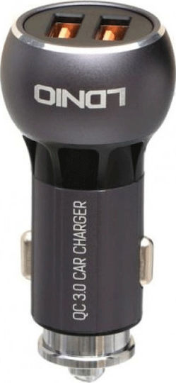 Ldnio Car Charger 36W 3A Fast Charging with Ports: 2xUSB with Cable Micro-USB Gray Color