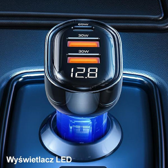 Usams Φορτιστής Αυτοκινήτου 125W Γρήγορης Φόρτισης με Θύρες: 2xUSB 1xType-C Μπλε
