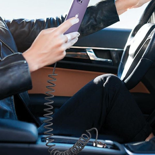 Usams Car Charger 30W Fast Charging with Ports: 1xUSB 1xType-C with Cable Lightning / Embedded Black Color