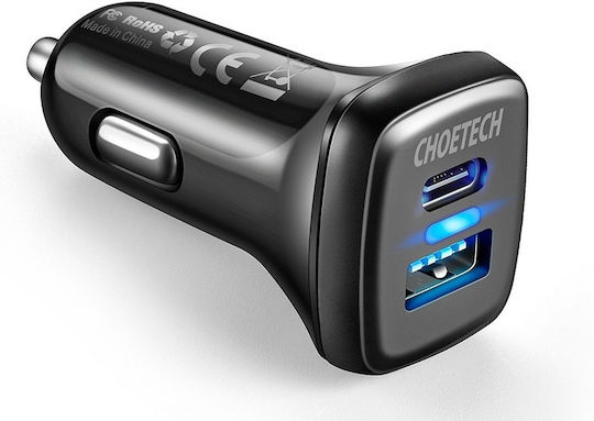 Choetech TC0005 Car Charger 18W 3A Fast Charging with One Port 1xUSB-A Black Color