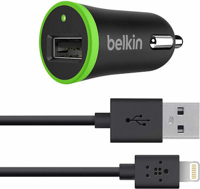 Belkin Φορτιστής Αυτοκινήτου Μαύρος Συνολικής Έντασης 1A μαζί με Καλώδιο Lightning