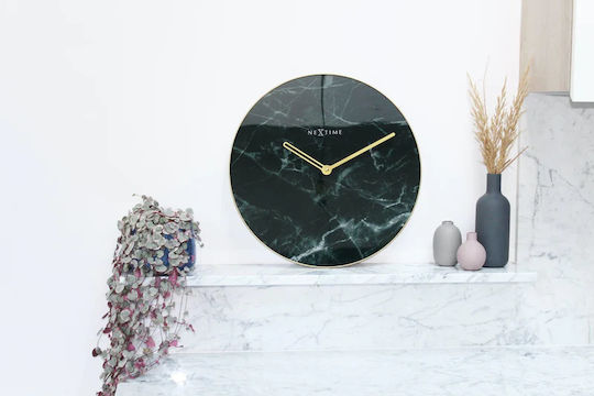 Nextime Marble Silent Ceas de Perete Sticlă Negru Ø40cm