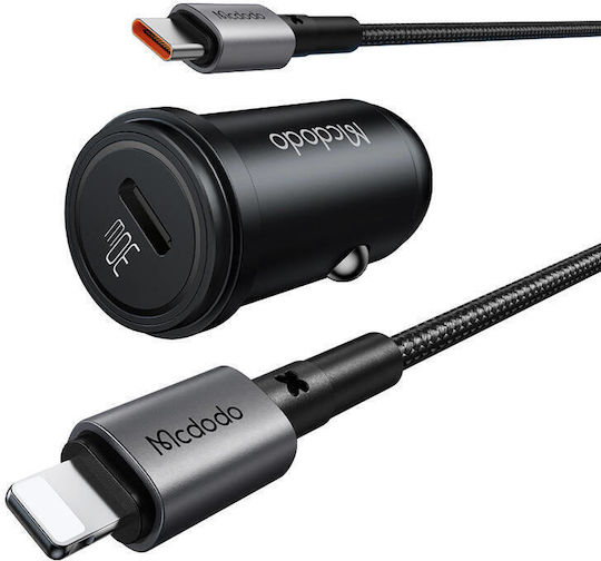 Mcdodo Mcdodo Handy-Autoladegerät 30W 5A mit einer Buchse 1xType-C zusammen mit Lightning Kabel Schwarz Farbe