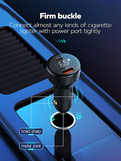 Ldnio C101 Car Charger 100W 3A Fast Charging with Ports: 1xUSB 1xType-C with Cable Type-C Black Color