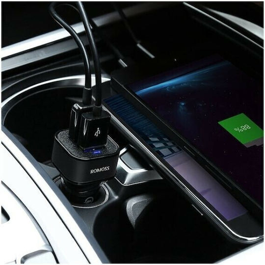 Romoss Rocket Power Handy-Autoladegerät 12W 2.4A Schnellladen mit 2xUSB-A Schwarz Farbe