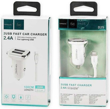 Φορτιστής Αυτοκινήτου 2.4A με Θύρες: 2xUSB μαζί με Καλώδιο Lightning