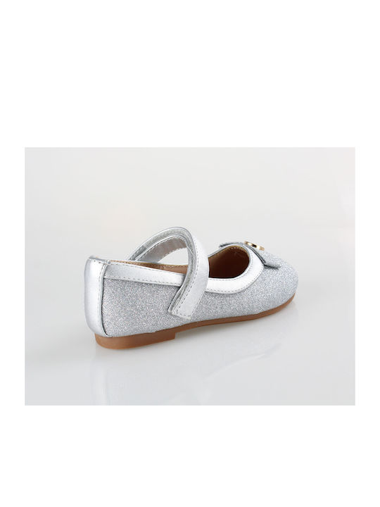 SmartKids Kids Anatomic Leather Ballerinas with Hoop & Loop Closure Silver