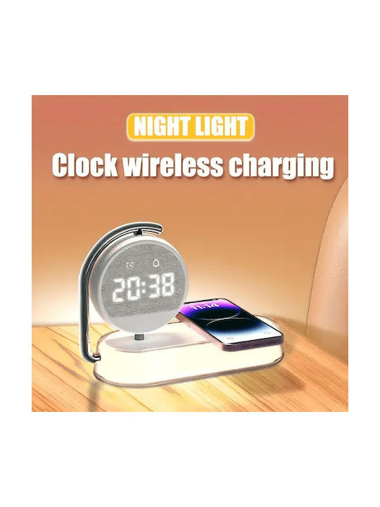 Tabletop Digital LED Clock Plastic With Alarm Clock & Wireless Charging White K01T