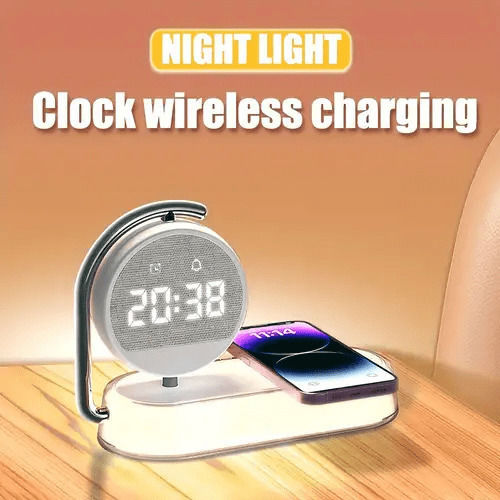 Ceas De Masă Digital Led Din Plastic Cu Ceas Deșteptător Și Încărcare Wireless Alb K01T