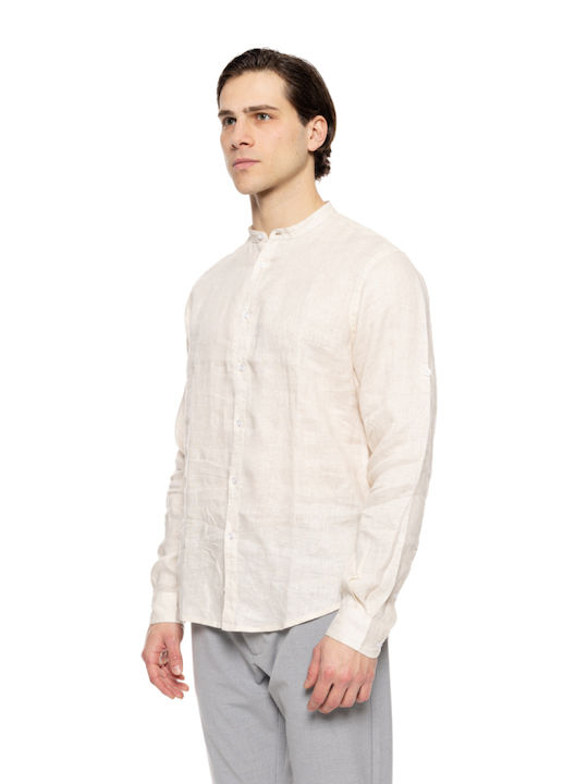 Smart Fashion Men's Shirt Long Sleeve Linen Beige