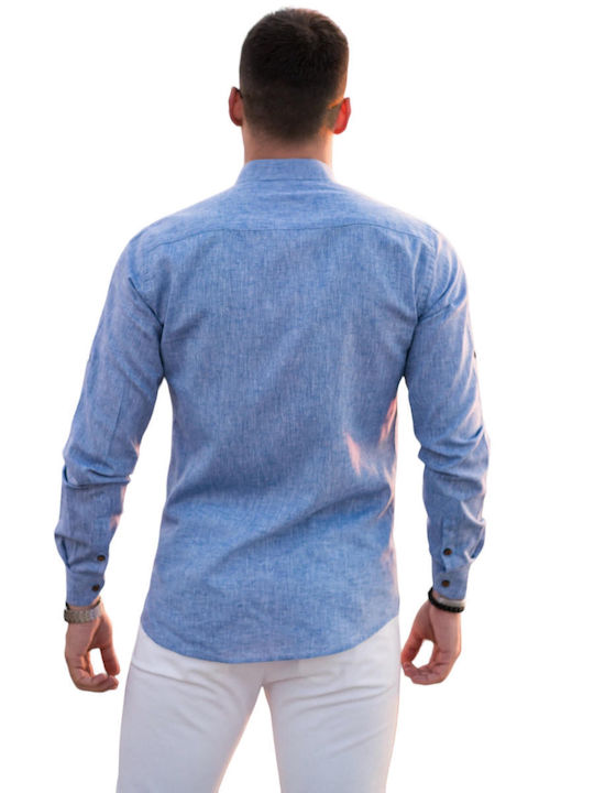 Kedi Men's Shirt Long Sleeve Linen Blue