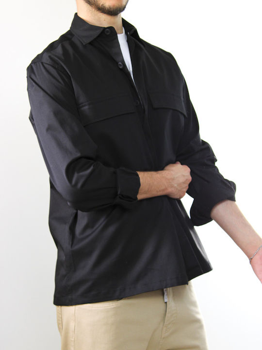 Sakkai Μακρυμάνικo Τζιν Overshirt Μαύρο