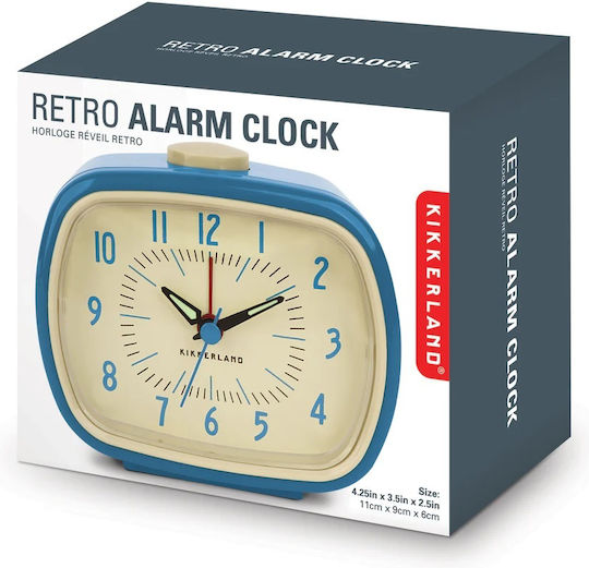 Kikkerland Retro Blue Tabletop Clock with Hands Plastic with Alarm Clock Blue AC08-BL
