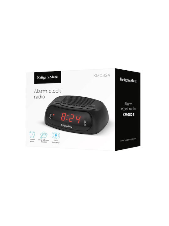 Kruger & Matz Tischuhr Digital LED mit Wecker & Tischradio Schwarz KM0824