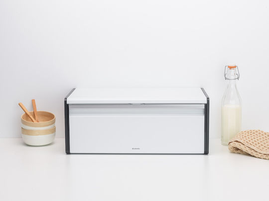 Brabantia Fall Front Bread Bin Bread Box with Lid Metallic White 46.5x25x18.7cm