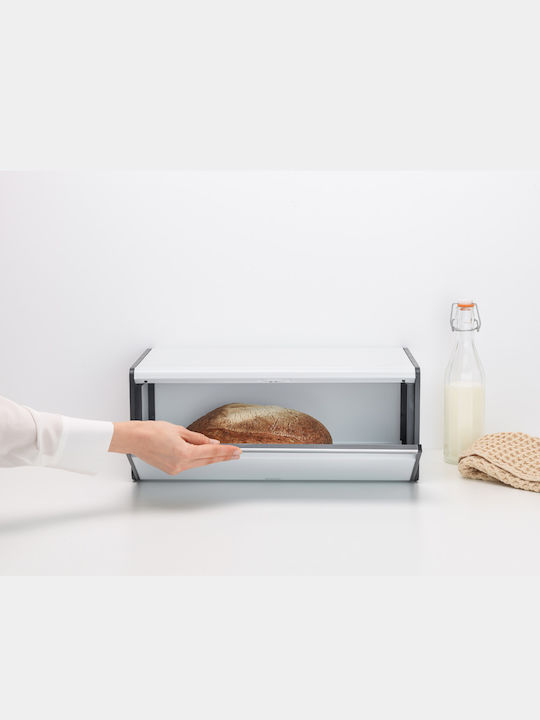 Brabantia Fall Front Bread Bin Bread Box with Lid Metallic White 46.5x25x18.7cm