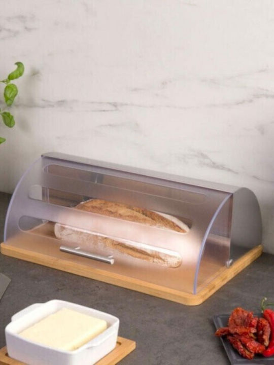 5Five F-V Box Bread Box with Lid made of Bamboo Silver 39x26.5x15.5cm