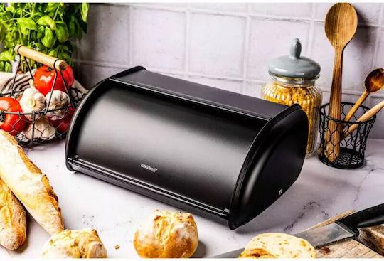 KING Hoff Brotkasten mit Deckel Inox Schwarz 36x24x15cm