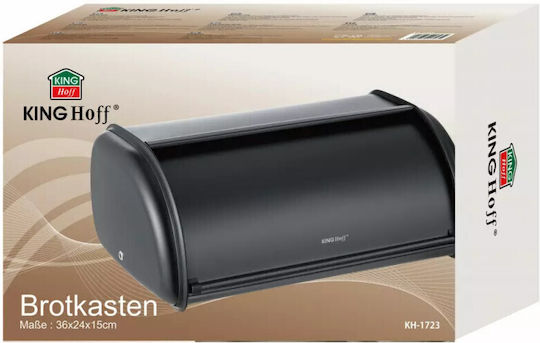 KING Hoff Brotkasten mit Deckel Inox Schwarz 36x24x15cm