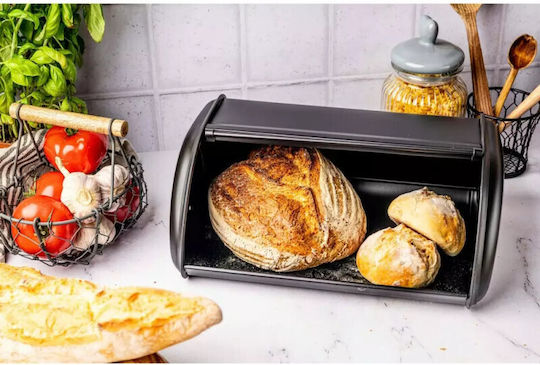 KING Hoff Brotkasten mit Deckel Inox Schwarz 36x24x15cm