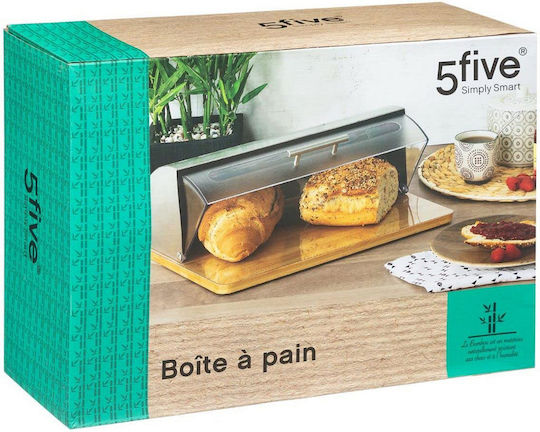 5Five F-V Box Ψωμιέρα με Καπάκι από Bamboo σε Ασημί Χρώμα 39x26.5x15.5cm