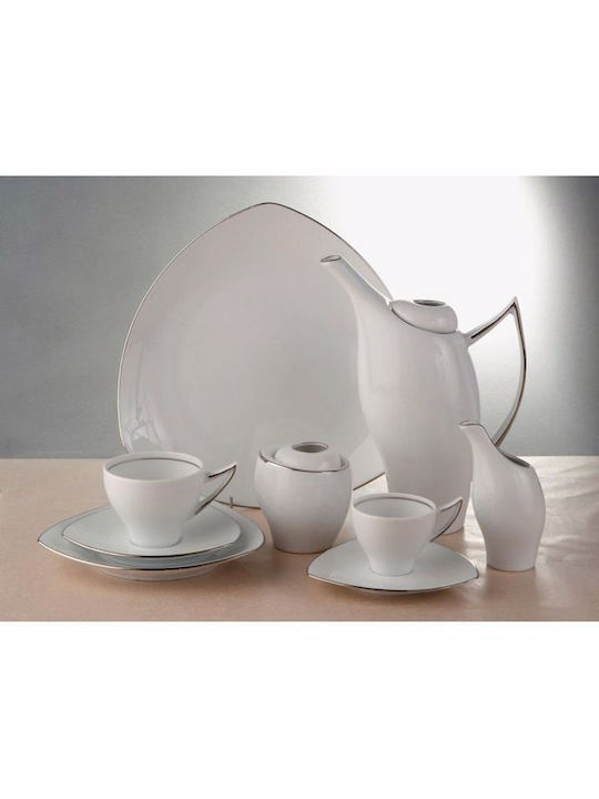 Cryspo Trio Tric Platin Porcelain Tea Cup Set 220ml White 6pcs