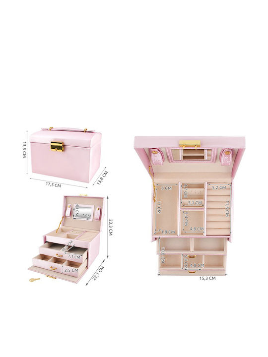 Zola Cutie Pentru Bijuterii Cu Oglindă Roz 17.5x13.8x13.5cm