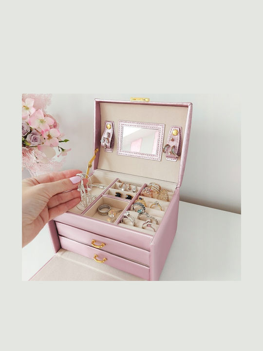 Zola Cutie Pentru Bijuterii Cu Oglindă Roz 17.5x13.8x13.5cm