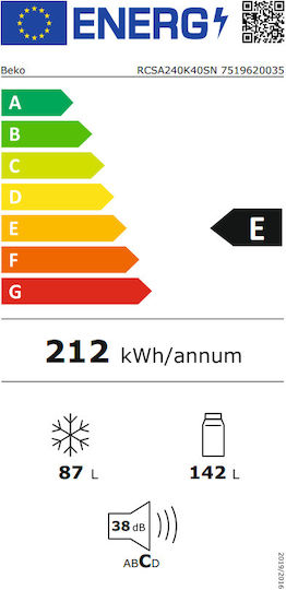 Beko Kühl-Gefrierkombination 229Es NoFrost H152.8xB54xT57.4cm. Gray RCSA240K40SN