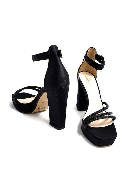 Stoff Sandalen mit Strass Schwarz