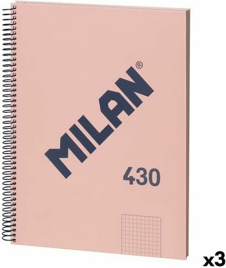 Milan Сет 3 Тетрадки Спирала 80 Листа A4 Квадратни Розов