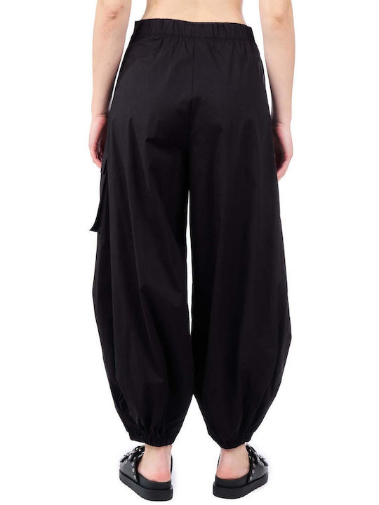 Moutaki Women's High-waisted Fabric Cargo Trousers Black