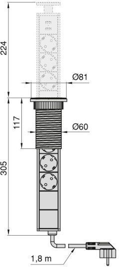 Emuca Τριπλή Χωνευτή Πρίζα Ρεύματος με 2 Θύρες USB με Καπάκι Μαύρη