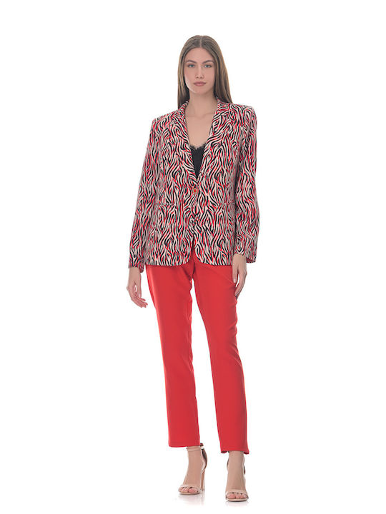 Suit Printed Jacket Red Trousers