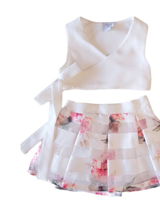 Sweet Baby Kids Set with Skirt Summer 2pcs white