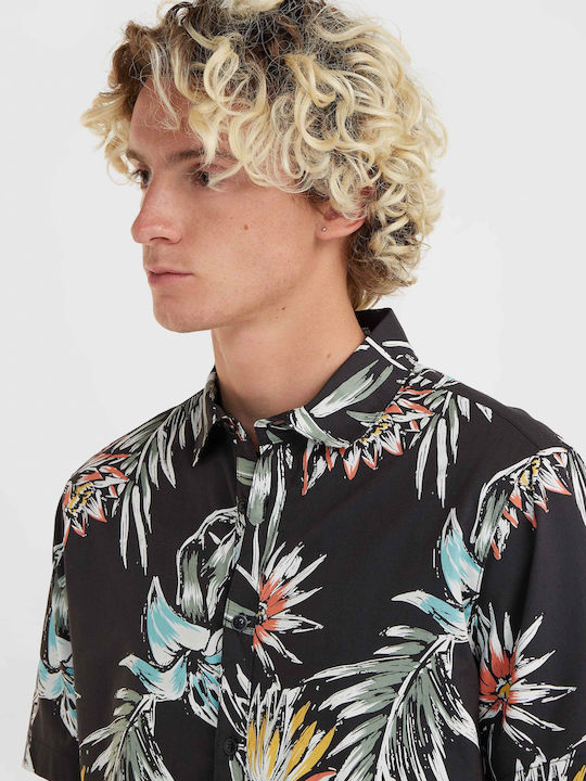 O'neill Men's Shirt Short Sleeve Cotton Floral Black