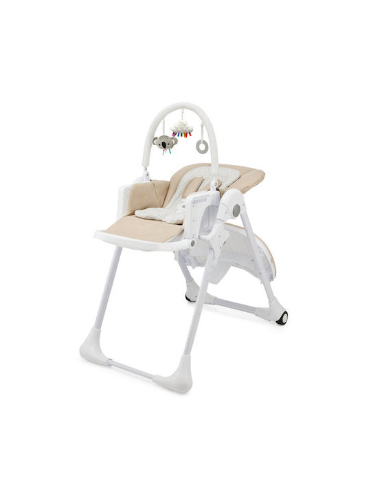 Kinderkraft Tummie Foldable Highchair with Plastic Frame & Leatherette Seat Beige