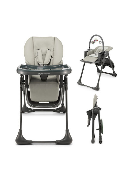 Kinderkraft Tummie Foldable Baby Highchair 2 in 1 with Adjustable Height Gray