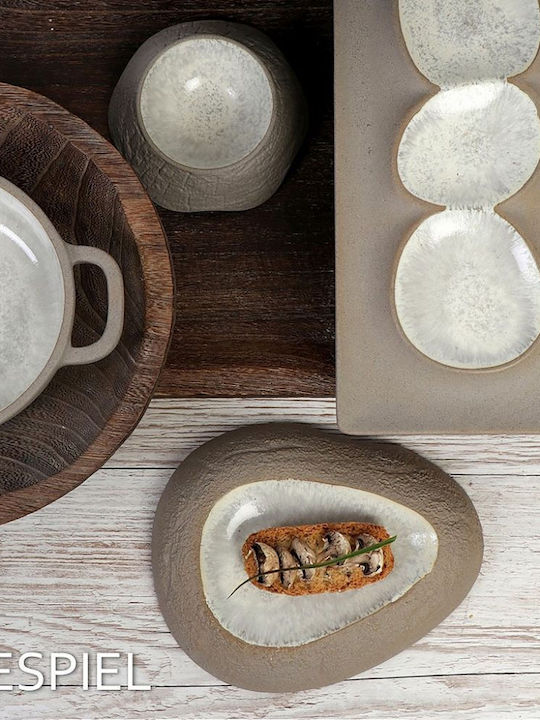 Espiel Ceramic Dessert Divided Serving Plate with 3 Slots Spirit Beige 15.8x31.8x2.2cm
