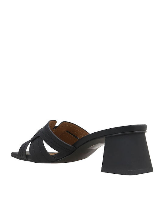 Leder Mules mit Chunky Hoch Absatz in Schwarz Farbe